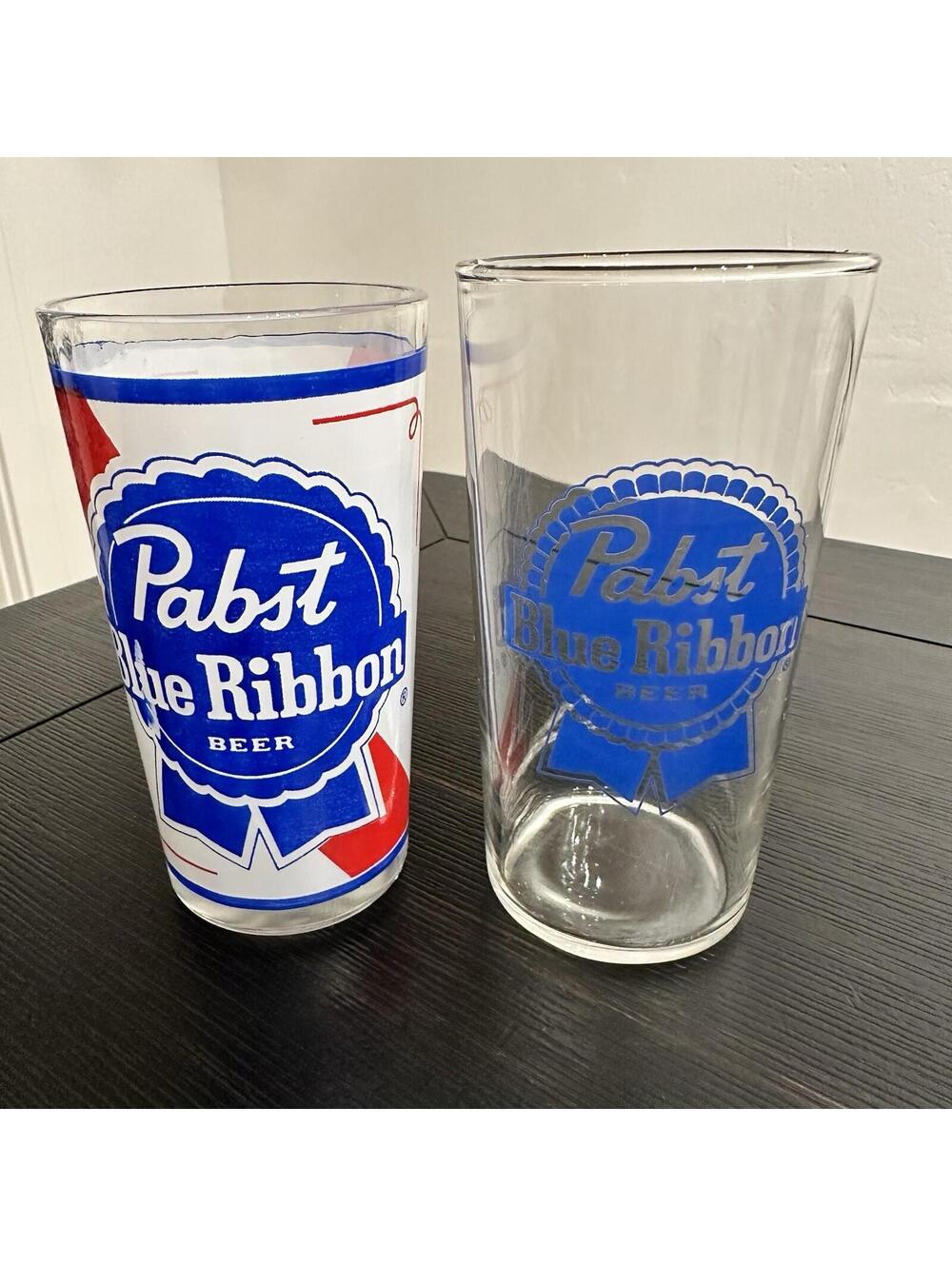 2 Vintage Collectible Pabst Blue Ribbon Beer Glasses Bar Pub Tavern